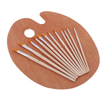 Artist`s Wood Palette 30x25cm with 12 Pcs Brushes Set