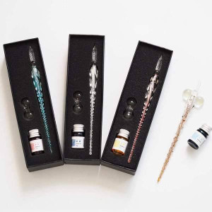 Crystal Glass Dip Pen and Ink Set, Glass Calligraphy Pens with Ink and Holder,Crystal Signature Pen for Art,Painting,Writing,Decoration and Business Gift