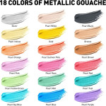 HIMI Metallic Gouache Paints Set, 18 Colors, 30g, 18 US fl oz, Non Toxic Paint for Canvas and Paper, Art Supplies for Professionals, Students