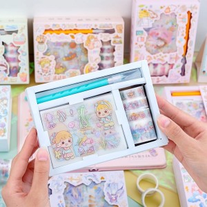 Sticker Washi Tape Set Kawaii Stationery Scrapbook Aesthetic Stickers Cute Gift Box Sticker Cutter Tape (Multicolor)